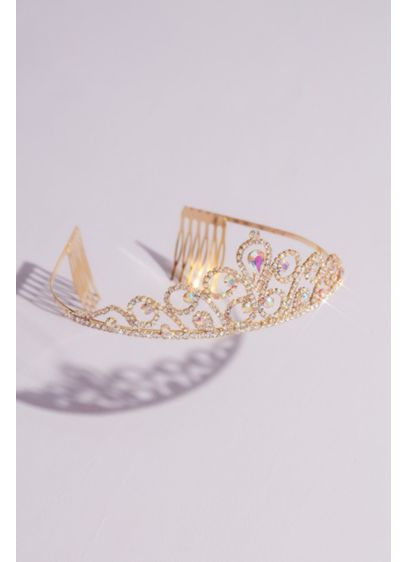 Looping Center Stone Crystal Quinceanera Tiara - Detailed with a faceted teardrop crystal center stone